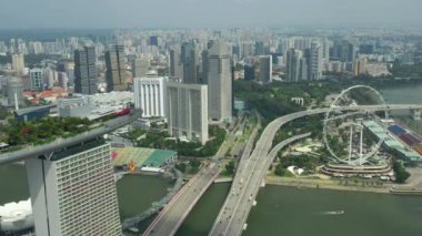 Singapur hava topdown Cityscape Panorama 4k görüntüleri