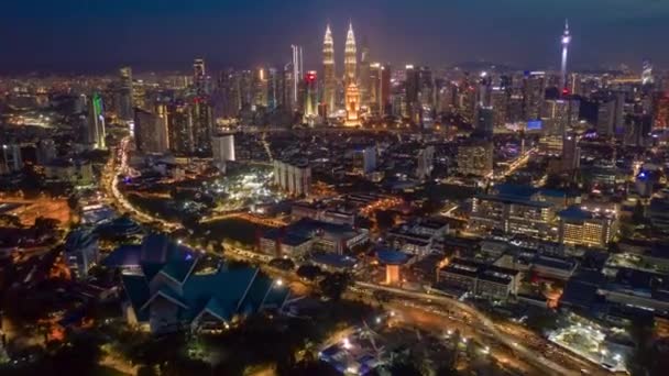 Kuala Lumpur Malezja Września 2019 Noc Kuala Lumpur Śródmieście Panorama — Wideo stockowe