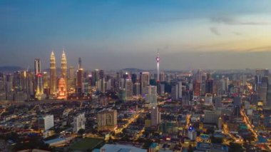 KUALA LUMPUR, MALAYSIA - SEPTEMBER 25 2019: night kuala lumpur downtown aerial panorama 4k circa september 25 2019 kuala lumpur, malaysia 