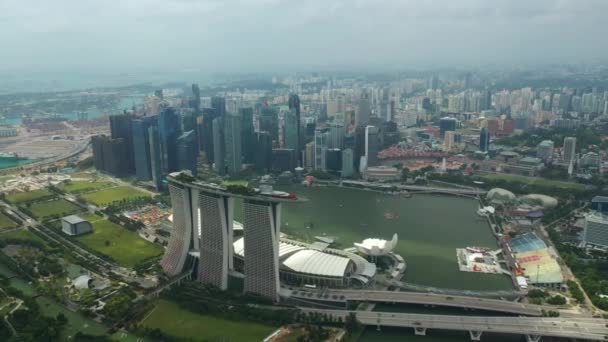 Singapur Aérea Vertical Paisaje Urbano Panorama Material Archivo — Vídeos de Stock