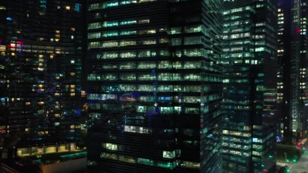 Singapore Antenne Nacht Verlichte Topdown Cityscape Panorama Beeldmateriaal — Stockvideo