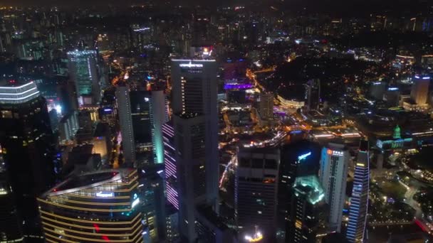 Singapur Noche Tiempo Aérea Topdown Paisaje Urbano Panorama Material Archivo — Vídeos de Stock