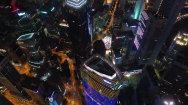 Singapur gece hava topdown cityscape panorama 4k görüntüleri