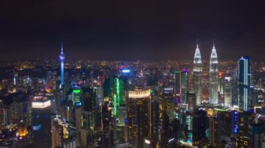 KUALA LUMPUR, MALAYSIA - SEPTEMBER 25 2019: night kuala lumpur downtown aerial panorama 4k circa september 25 2019 kuala lumpur, malaysia 