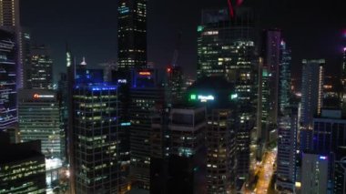 Singapur gece hava topdown cityscape panorama 4k görüntüleri