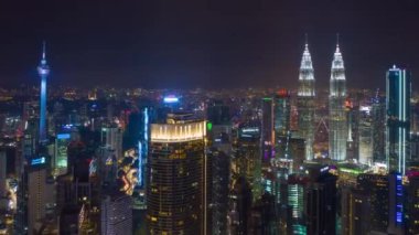 KUALA LUMPUR, MALAYSIA - SEPTEMBER 25 2019: night kuala lumpur downtown aerial panorama 4k circa september 25 2019 kuala lumpur, malaysia 