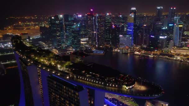 Singapore Februari 2019 Nattetid Singapore City Marina Bay Berömda Hotell — Stockvideo