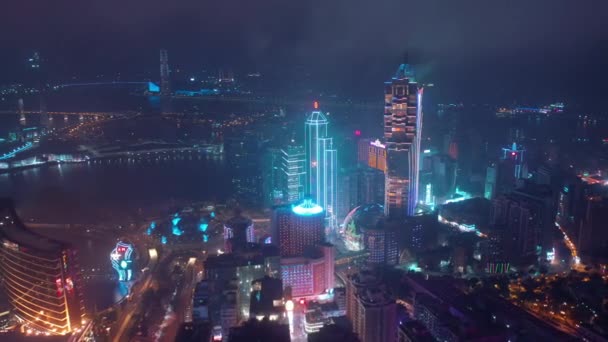 Macau Februar 2019 Macau Stadtbild Innenstadt Flussufer Luftbild Bei Nacht — Stockvideo