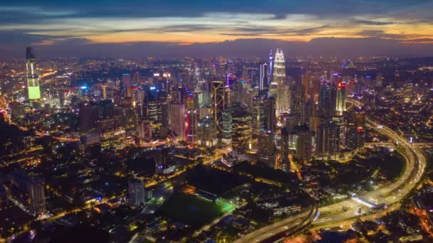 Kuala Lumpur Malaysia September 2019 Natt Kuala Lumpur Sentrum Antennepanorama – stockvideo