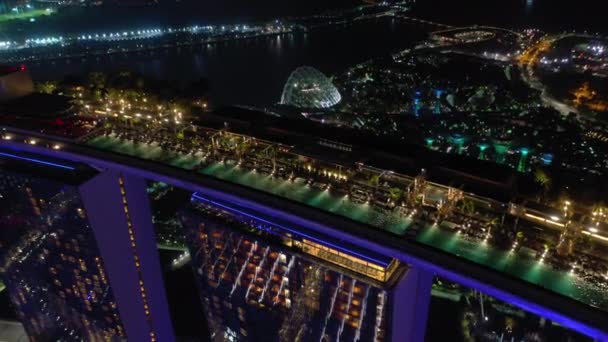 Singapore Februar 2019 Nacht Singapore City Marina Bay Berühmtes Hotelantennenpanorama — Stockvideo