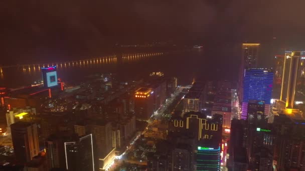 Makao Şubat 2019 Macau Cityscape Downtown Riverside Havadan Panorama Gece — Stok video