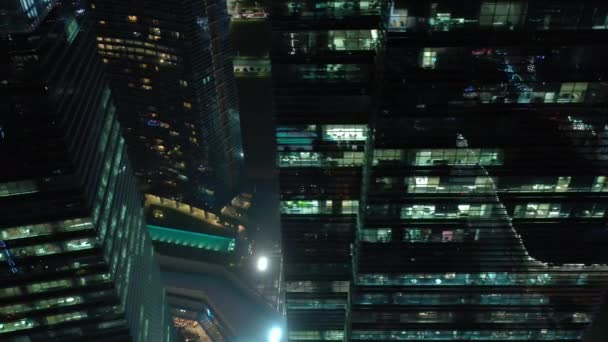 Singapura Noite Tempo Aéreo Queda Cityscape Panorama Imagens — Vídeo de Stock