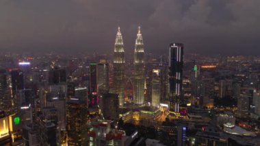 KUALA LUMPUR, MALAYSIA - SEPTEMBER 25 2019: night kuala lumpur downtown aerial panorama 4k circa september 25 2019 kuala lumpur, malaysia 