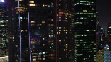 Singapur gece hava topdown cityscape panorama 4k görüntüleri