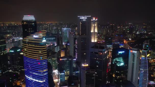 Singapore Nacht Zeit Antenne Topdown Stadtbild Panorama Filmmaterial — Stockvideo