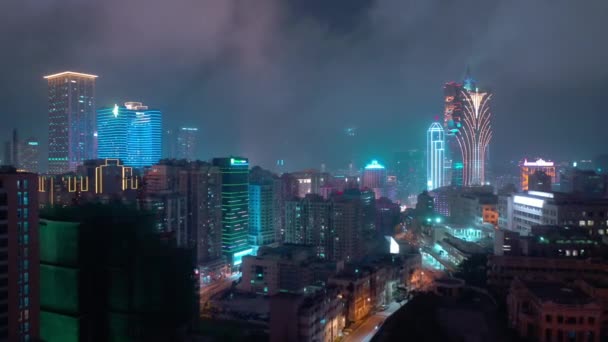 Macau Fevereiro 2019 Macau Cityscape Downtown Riverside Aerial Panorama Noite — Vídeo de Stock