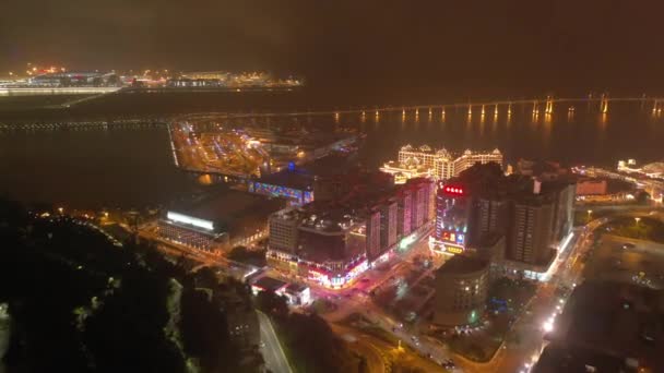 Macau Februari 2019 Macau Stadsbilden Downtown Riverside Aerial Panorama Natten — Stockvideo