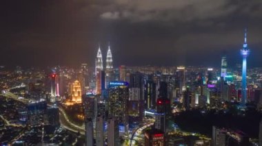 KUALA LUMPUR, MALAYSIA - SEPTEMBER 25 2019: night kuala lumpur downtown aerial panorama 4k circa september 25 2019 kuala lumpur, malaysia 