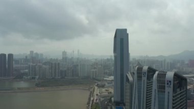 Makao - 2 Şubat 2019: macau cityscape downtown riverside havadan panorama 4k circa 2 Şubat 2019 macau, çin.