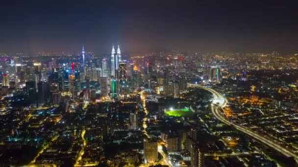 Kuala Lumpur Malaysia September 2019 Night Kuala Lumpur Downtown Aerial — Stock Video