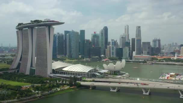 Singapore Februar 2019 Tag Singapore City Marina Bay Berühmtes Hotelantennenpanorama — Stockvideo