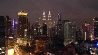 KUALA LUMPUR, MALAYSIA - SEPTEMBER 25 2019: night kuala lumpur downtown aerial panorama 4k circa september 25 2019 kuala lumpur, malaysia 