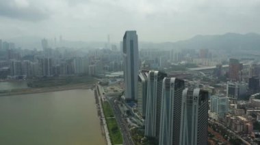 Makao - 2 Şubat 2019: macau cityscape downtown riverside havadan panorama 4k circa 2 Şubat 2019 macau, çin.