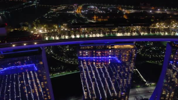 Singapour Février 2019 Nuit Singapore Ville Marina Baie Célèbre Hôtel — Video