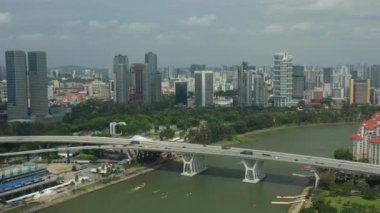 Singapur hava topdown Cityscape Panorama 4k görüntüleri