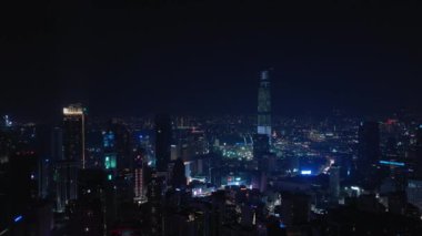 KUALA LUMPUR, MALAYSIA - JUNE 25 2019: Night time kuala lumpur downtown aerial panorama 4k circa september 25 2018 kuala lumpur, malaysia.