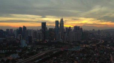 KUALA LUMPUR, MALAYSIA - JUNE 25 2019: Night time kuala lumpur downtown aerial panorama 4k circa september 25 2018 kuala lumpur, malaysia.