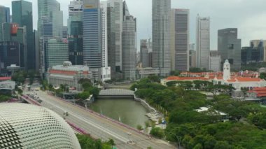 Singapur hava topdown Cityscape Panorama 4k görüntüleri