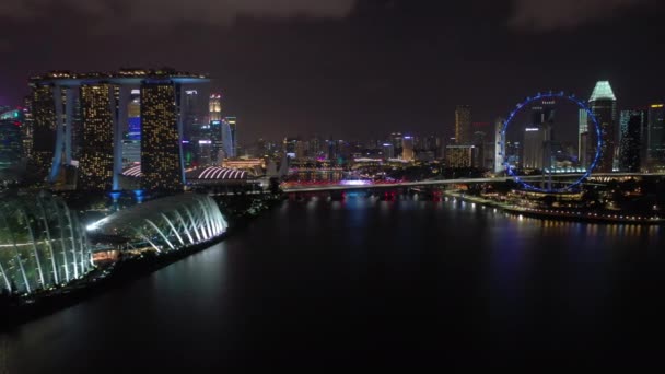 Singapur Şubat 2019 Gece Singapur Şehir Marina Bay Ünlü Otel — Stok video