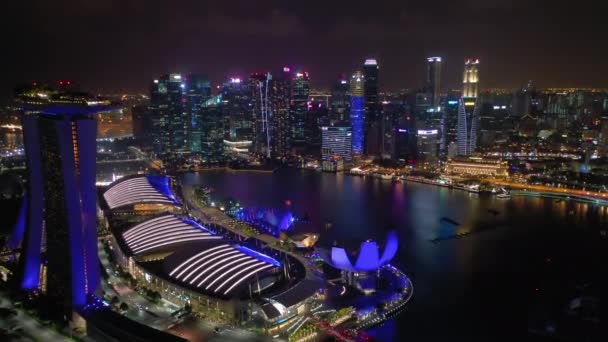 Singapur Febrero 2019 Noche Tiempo Singapore Puerto Deportivo Bahía Famoso — Vídeos de Stock