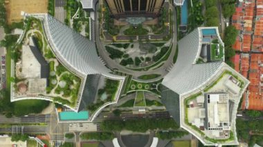 Singapur hava topdown Cityscape Panorama 4k görüntüleri