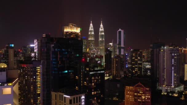 Kuala Lumpur Malaysien Juni 2019 Kuala Lumpur Beleuchtete Stadtmitte Luftbild — Stockvideo