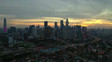 KUALA LUMPUR, MALAYSIA - JUNE 25 2018: Kuala lumpur downtown evening aerial panorama 4k circa september 25 2018 kuala lumpur, malaysia.