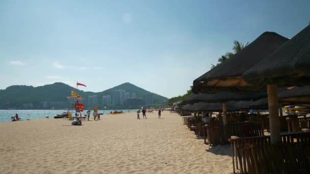 Nap Idő Sanya Zsúfolt Strand Tengerpart Panoráma Hainan Kína Sziget — Stock videók