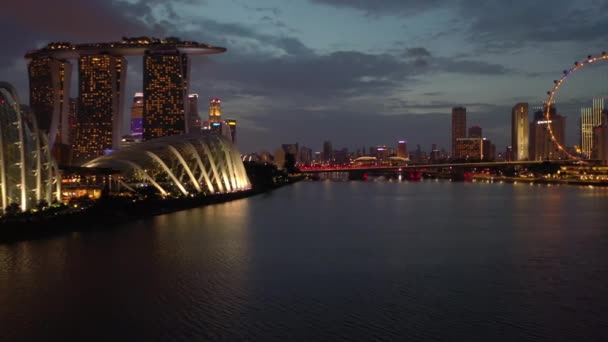 Singapur 2019 Lutego Czas Nocny Singapur Miasto Marina Bay Słynny — Wideo stockowe