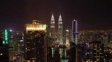 KUALA LUMPUR, MALAYSIA - JUNE 25 2019: Night time kuala lumpur downtown aerial panorama 4k circa september 25 2018 kuala lumpur, malaysia.