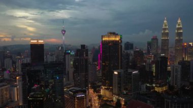 KUALA LUMPUR, MALAYSIA - JUNE 25 2018: Kuala lumpur downtown evening aerial panorama 4k circa september 25 2018 kuala lumpur, malaysia.