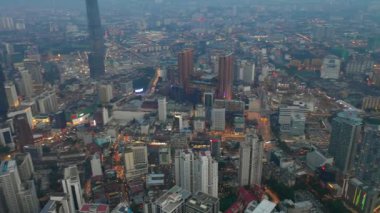 KUALA LUMPUR, MALAYSIA - JUNE 25 2018: Kuala lumpur downtown evening aerial panorama 4k circa september 25 2018 kuala lumpur, malaysia.