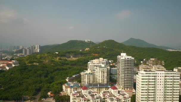 Günbatımı Zamanı Ünlü Sanya Defne Cityscape Hava Panorama Çin — Stok video