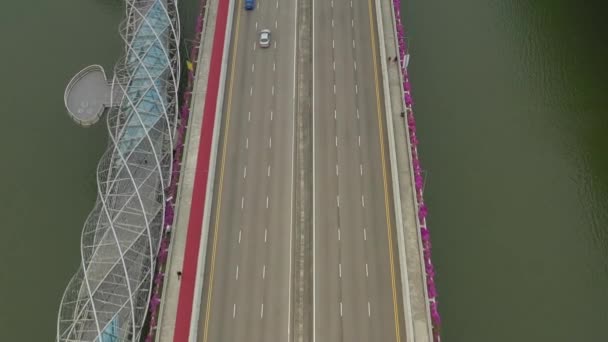 Volo Diurno Singapore Traffico Cittadino Panoramica Aerea Metraggio — Video Stock