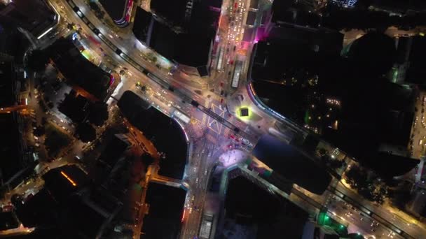 Işıklı Singapur Şehir Trafiği Hava Panoraması Görüntüleri Üzerinde Gece Saati — Stok video