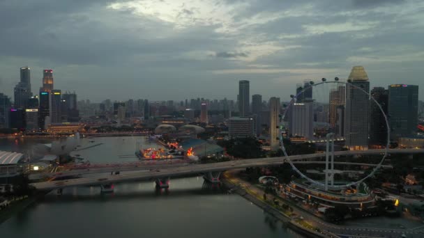 Singapur Mayıs 2019 Marina Körfezi Nde Geceleri Singapur Şehir Merkezinin — Stok video