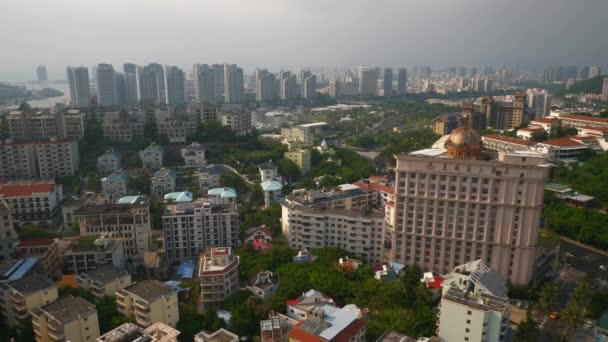 Günbatımı Zamanı Ünlü Sanya Defne Cityscape Hava Panorama Çin — Stok video