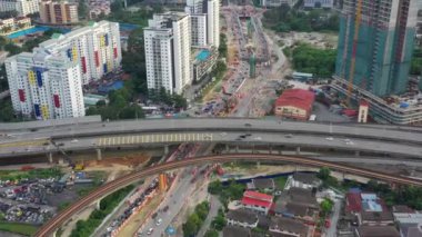 Singapur şehir trafiği hava Panorama 4k görüntüleri üzerinde gün zaman uçuş