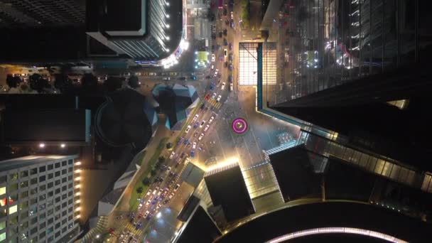 Vol Nuit Dessus Trafic Urbain Singapore Illuminé Panorama Aérien Séquences — Video