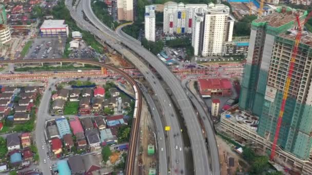 Volo Diurno Singapore Traffico Cittadino Panoramica Aerea Metraggio — Video Stock